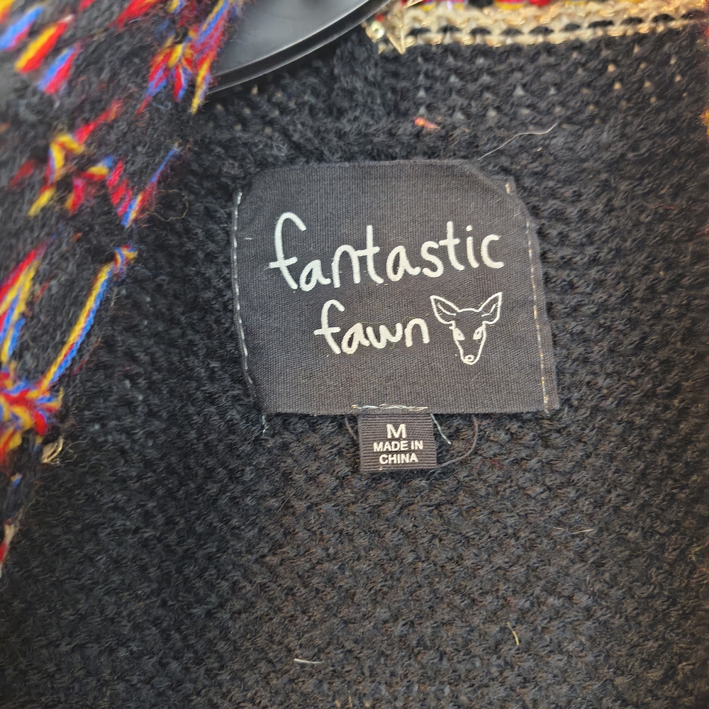 Fantastic Fawn Black Multicolor Knit Sleeveless Cardigan Medium - Picture 3 of 3